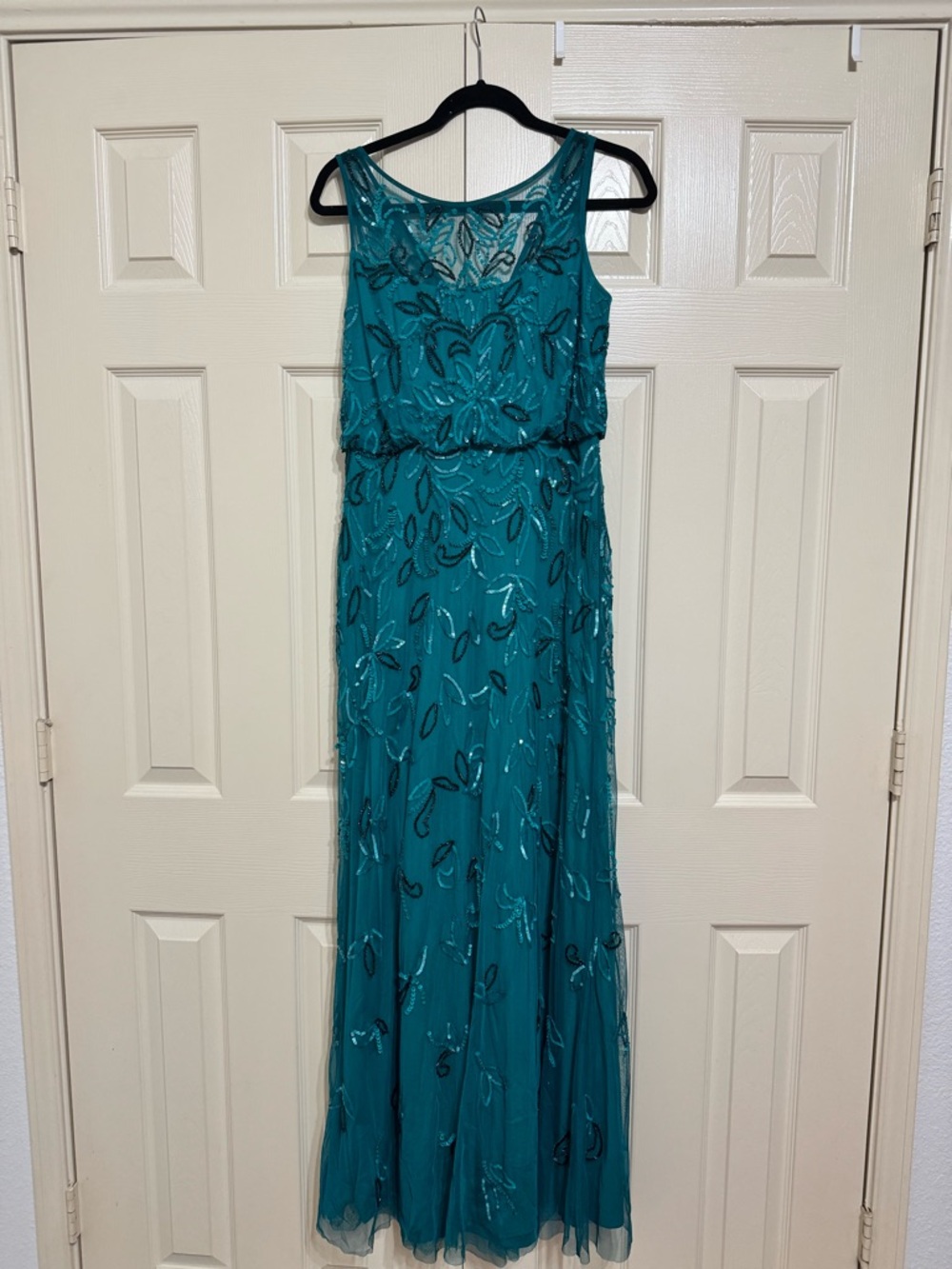 Adrianna Papell Teal Beaded Maxi Dress